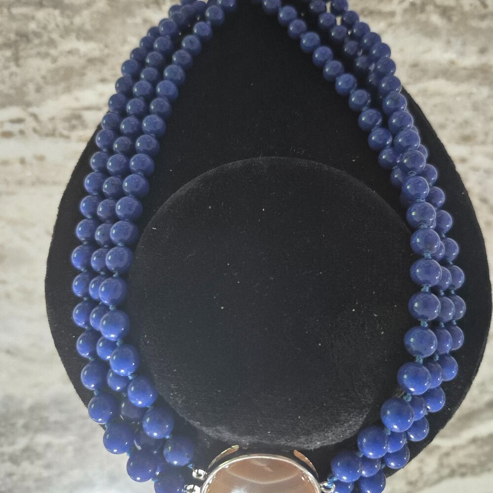 Vintage Lapis & Agate Necklace ~ 3 Strand
